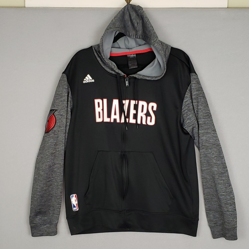 Adidas Size L Portland Trailblazers Zip Up Hoodie Black Gray NBA Basketball